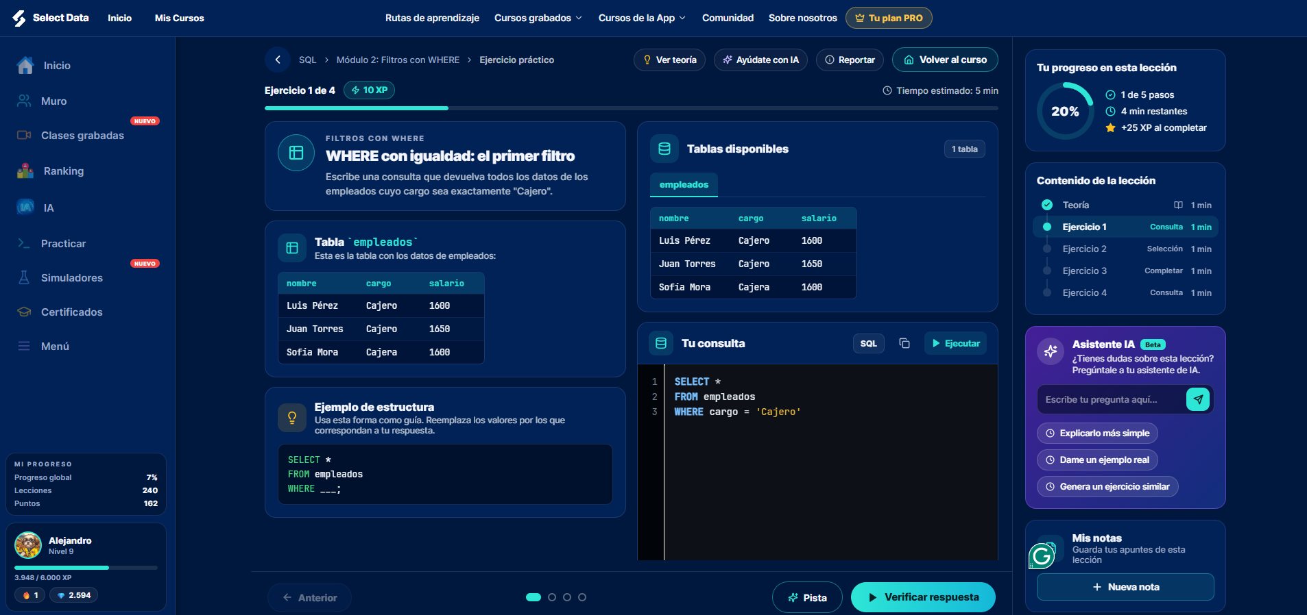 Simulador de ejercicios SQL